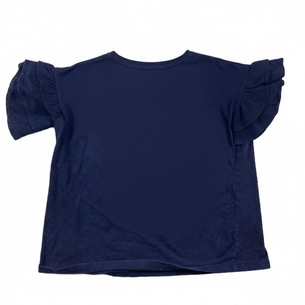 Gap Kids Navy Blue Embroidered Floral Heart Top Ruffle Sleeve Size‎ Large